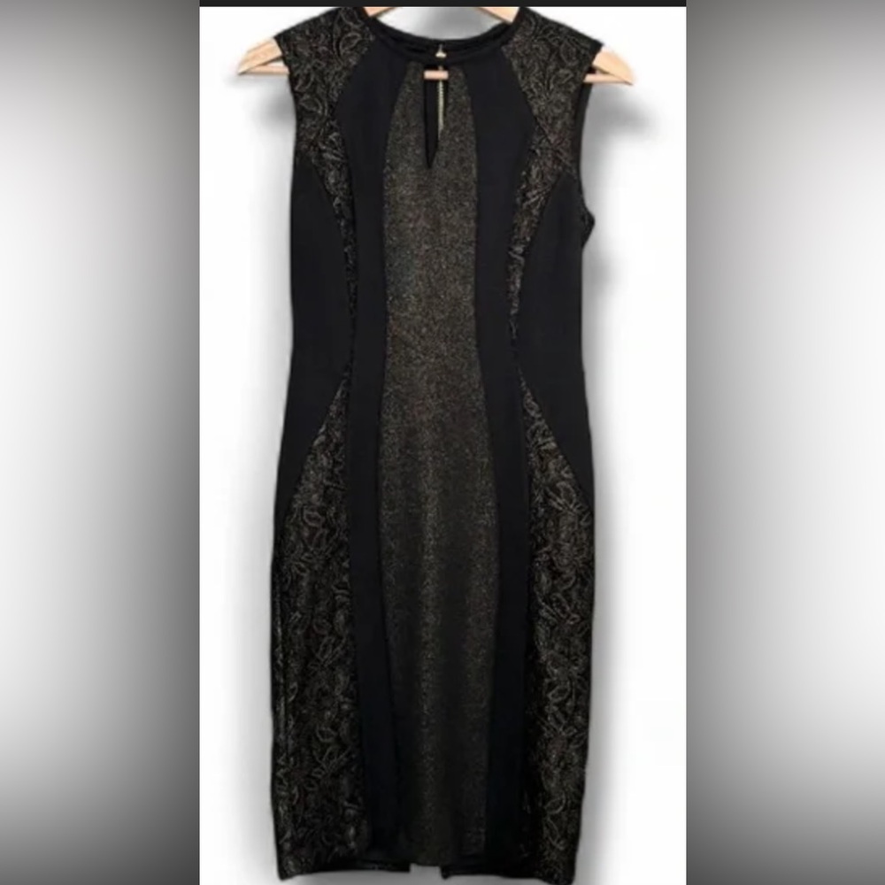 Cache Black and Gold Midi Dress